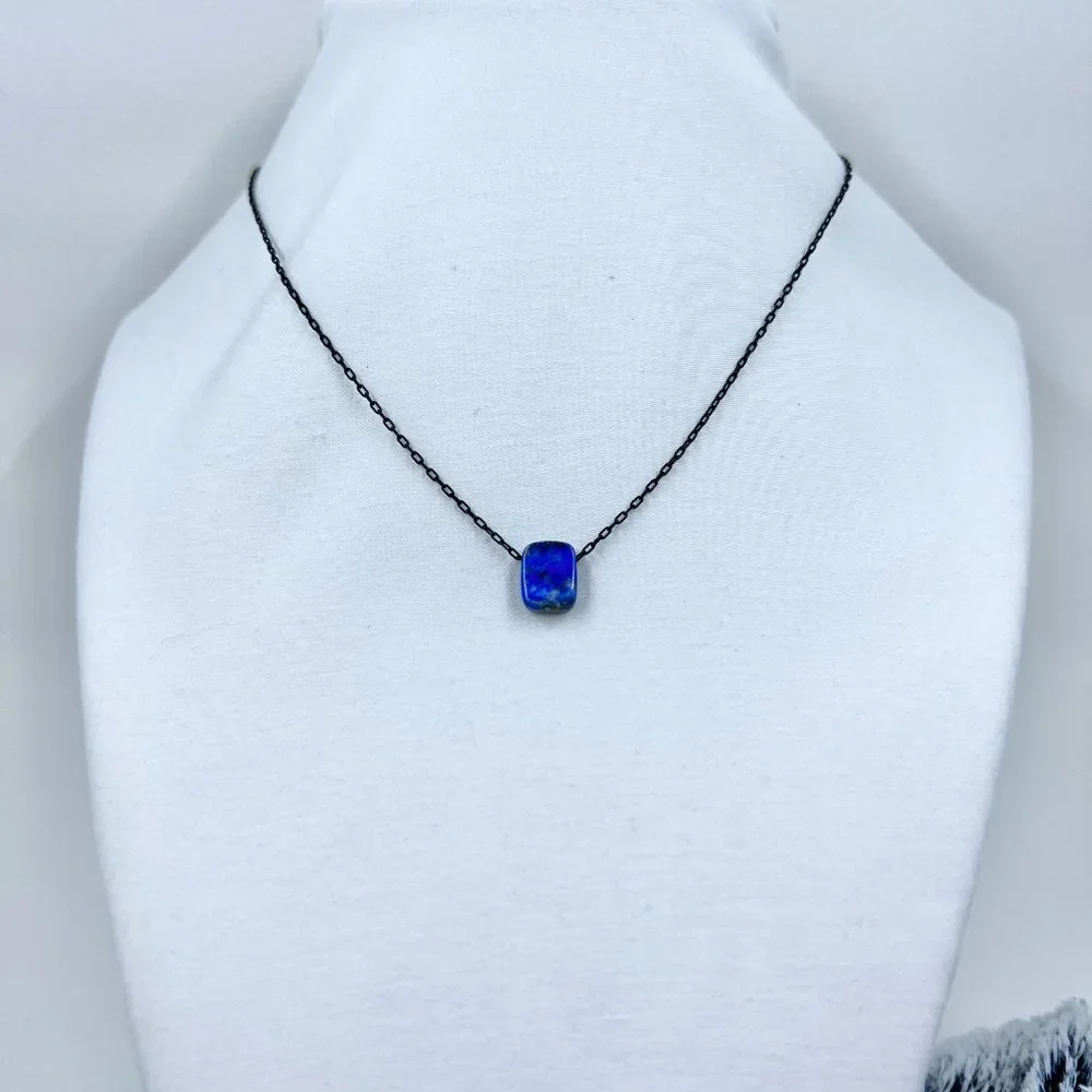 NWT - Nine West - Blue Glass Square Pendant 16” Black 925 Chain w/ Hook Closure - Picture 2 of 8